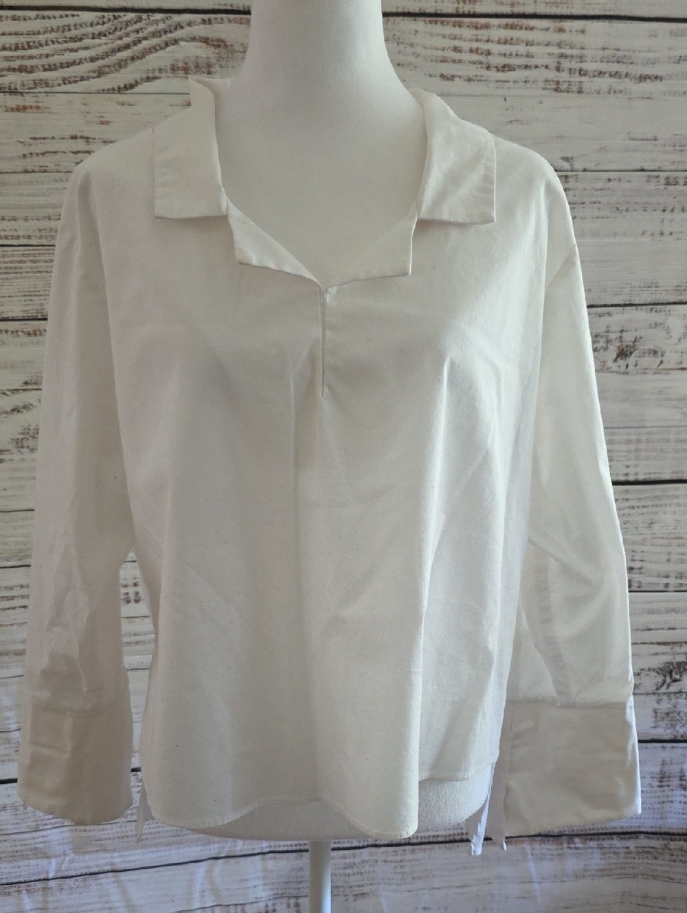Gayla Bentley White Button-Down Collared French Cuff Top Sz 1x